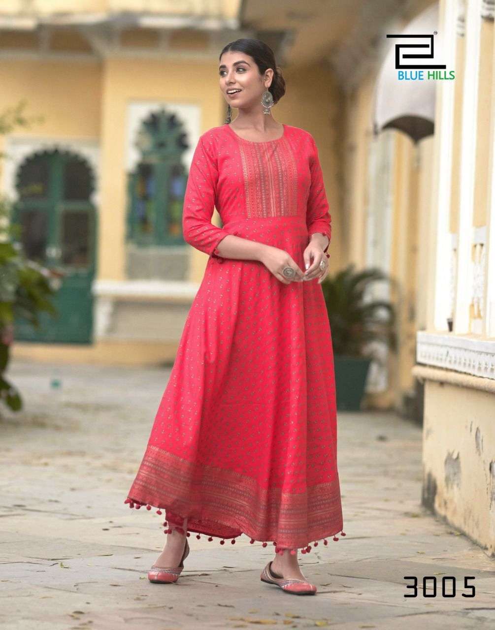 Styrke nød På kanten Blue Hills Pom Pom Vol 3 Catalog Party Wear Long Anarkali Kurtis Wholesale  In Surat