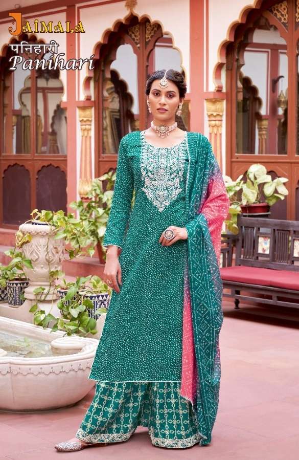 Jaimala Panihari Catalog Party Wear Jam Bandhej Printed Ladies Dress Materials 