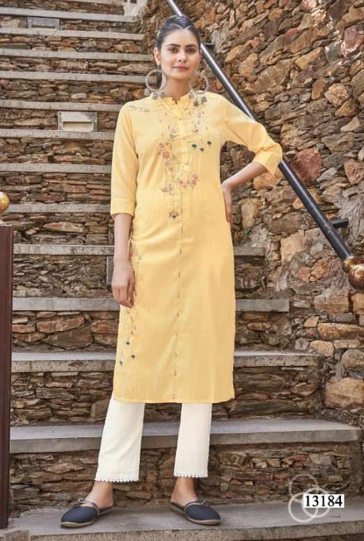 Kalaroop Crystal Catalog Fancy Wear Rayon Handwork Kurtis 