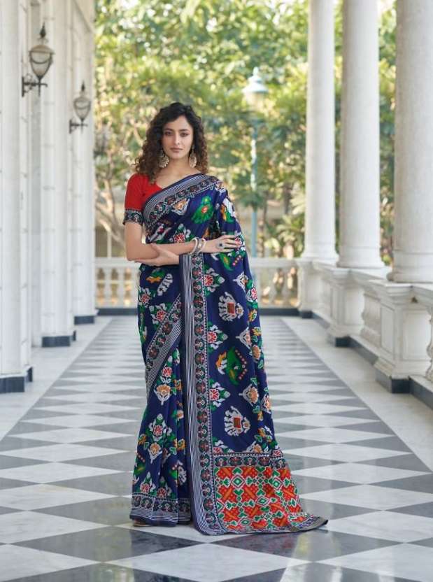Navy Blue Patola Silk Festival Wear Saree collection 