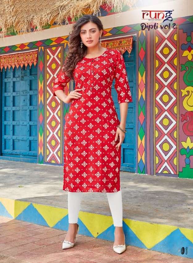 Rung Dipti  vol 2 catalog  Heavy Slub Casual Wear Printed Kurti 