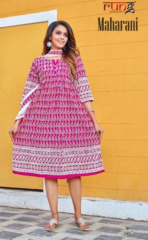 Rung Maharani Catalog Designer Wear Chikan Rayon Kurti With Dupatta 