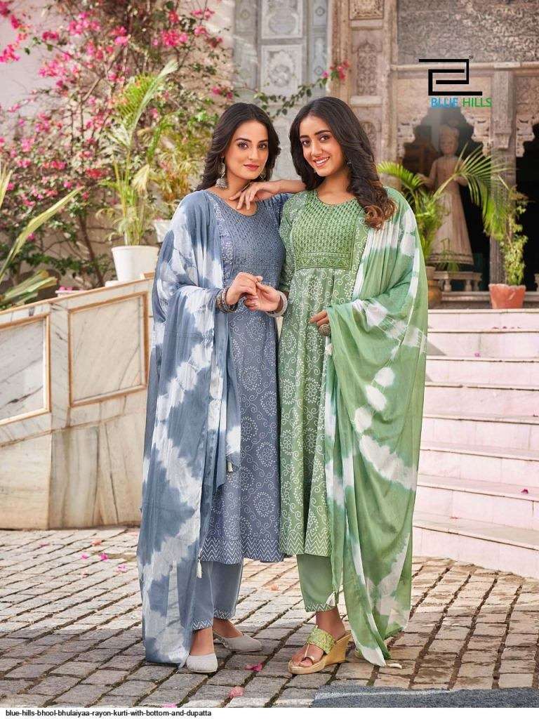 BLUE HILLS BHOOL BHULAIYAA RAYON PRINTED EMBROIDERY WORK READY MADE