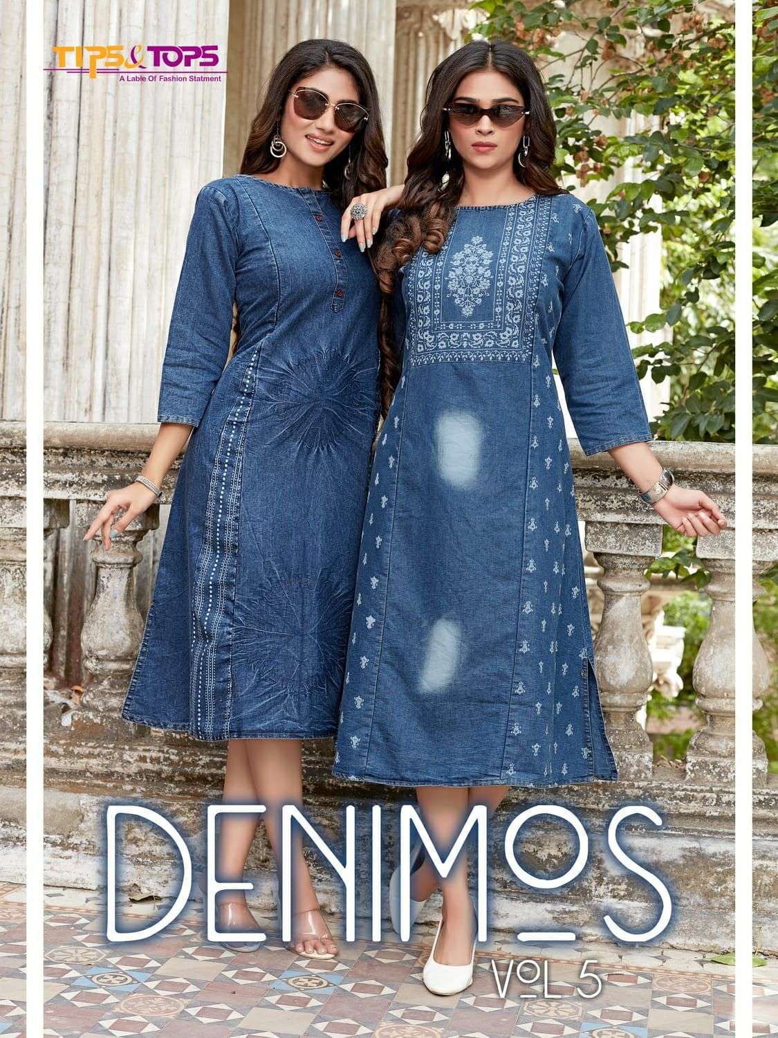 Embroidered A-Line Denim Kurta (Blue) – Yash Gallery