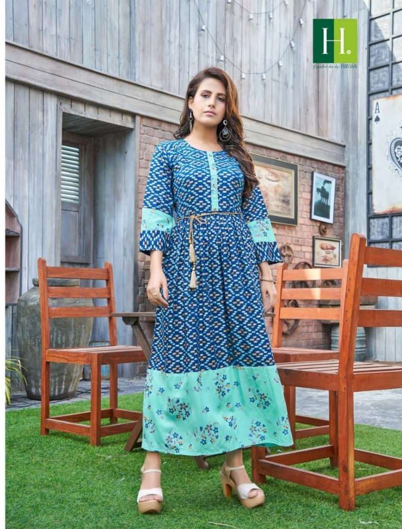Hirwa Golden Ikkat Vol 1 Catalog Rayon exclusive Anarkali Kurtis