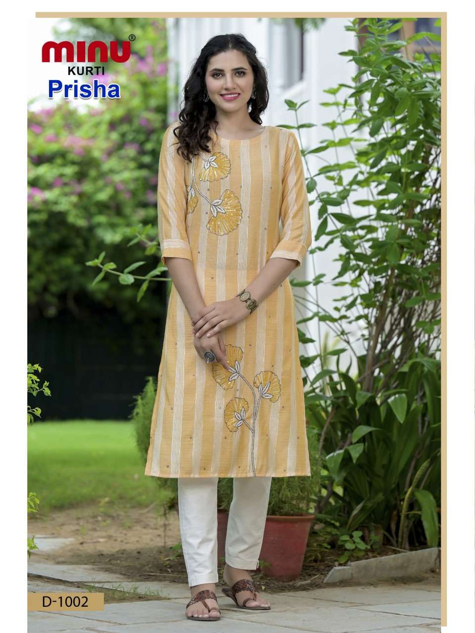 Premsetu Mal Foil Print Hand Work Long Anarkali Style Kurti On 3/4 Sleeve(PS13074A)  at Rs 1145 in Surat