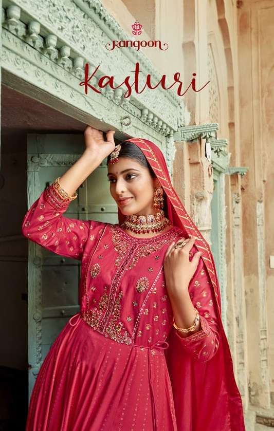 Rangoon Kasturi Catalog Rayon Embroidery Designer Readymade Dress Materials