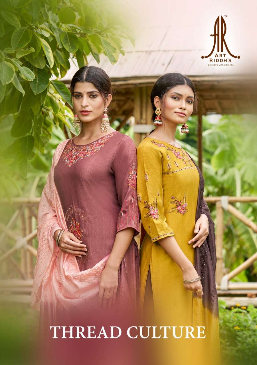 Thread culture kurti with pent and duppta by ARTRIDDHS 