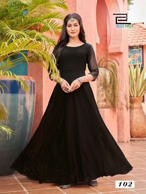 Plain black anarkali kurti sale
