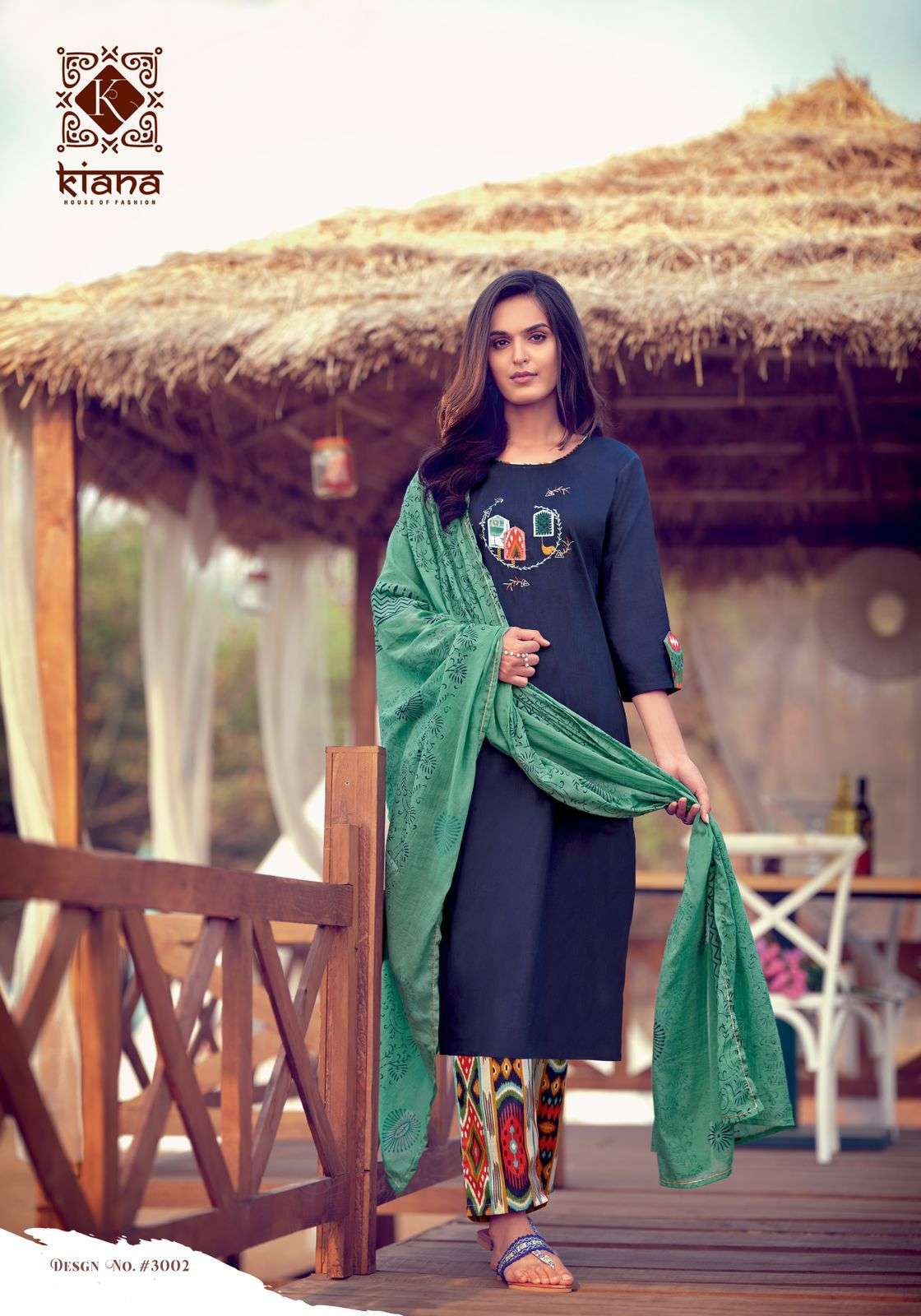 Kiana Kashida Catalog Cotton Embroidered Top Bottom and Dupatta