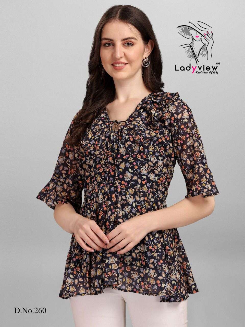 Ladyview Gorgeous Catalog Georgette Print With Cotton Inner Western Tops Wholesale