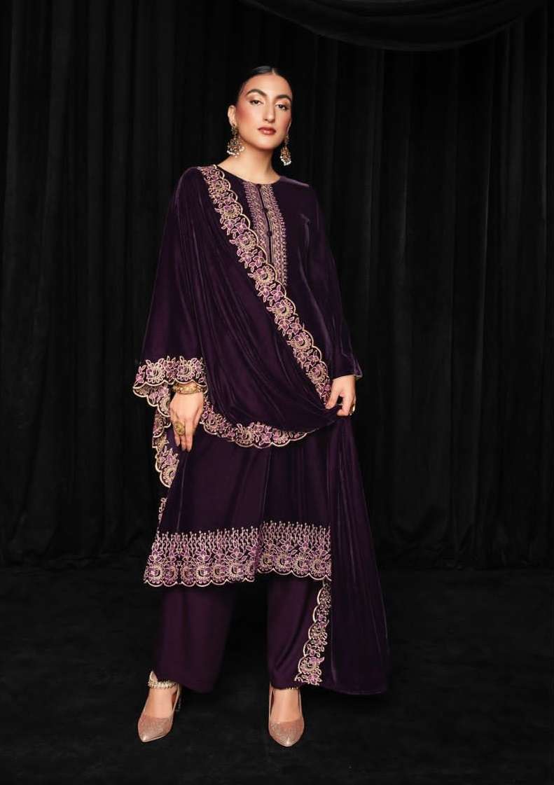 Mumtaz Nooraniyat Catalog Embroidery Wear Velvet Dress Materials Wholesale