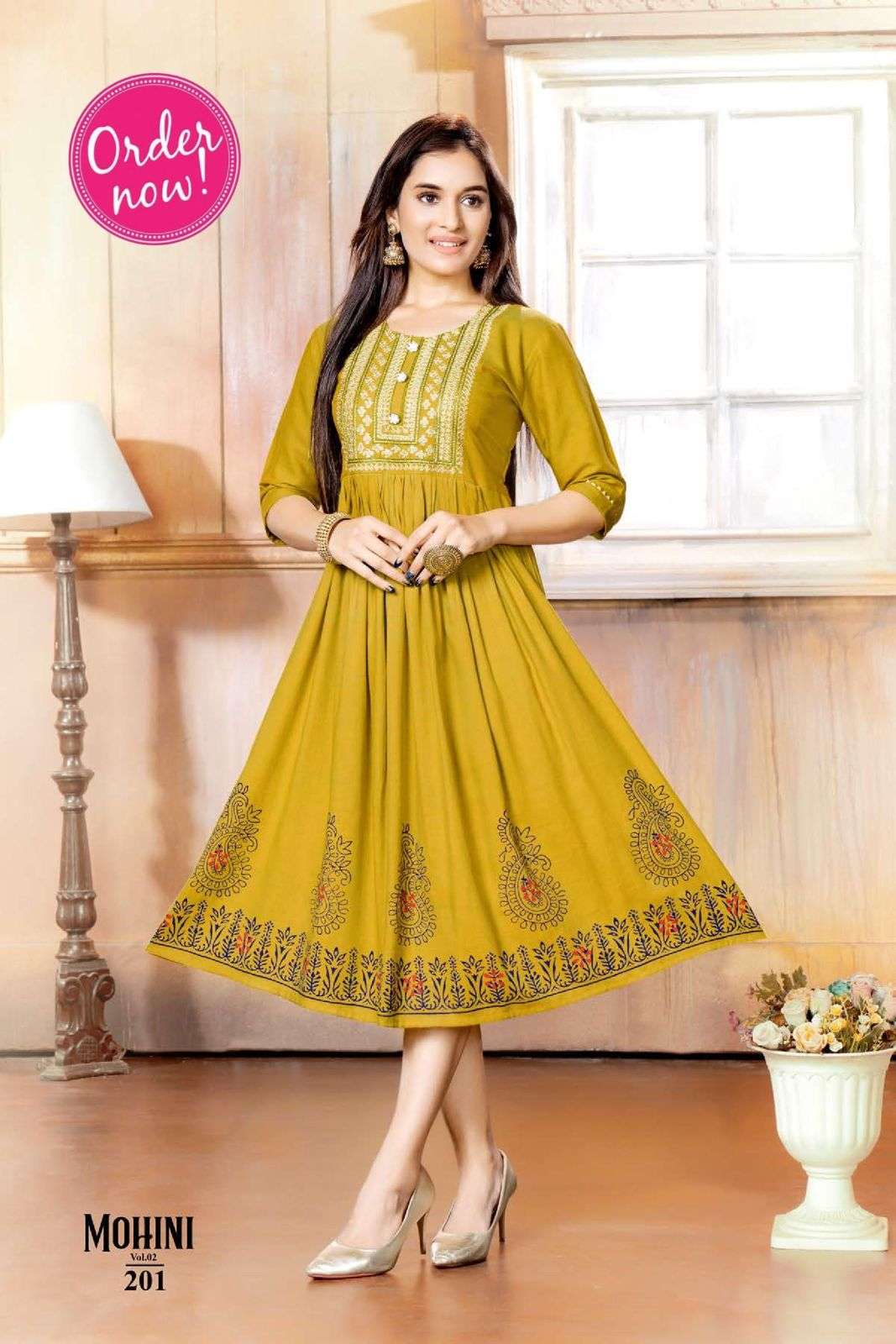 Festive Rayon Cotton Gown Style Kurti in Vibrant Red Color