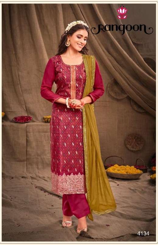 Rangoon Aachal Catalog Muslin Jacquard Designer Dress Materials Wholesale