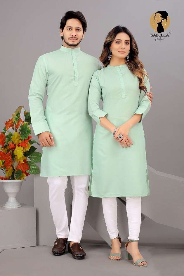 COUPLE KURTA SET BY ASLIWHOLESALE SEMI COTTON PRINT KURTI & KURTA