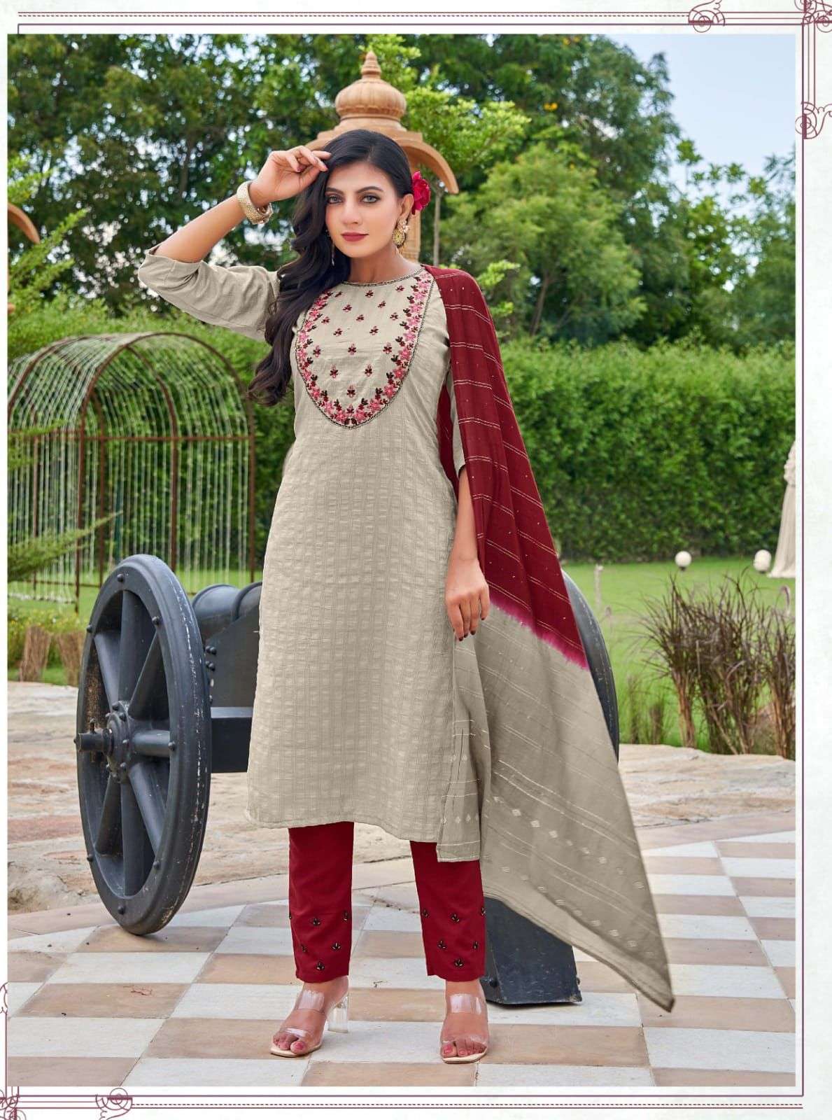 Embroidery Ladies Georgette Bell Palazzo Suit Set, A-line at Rs 9160/set in  Surat