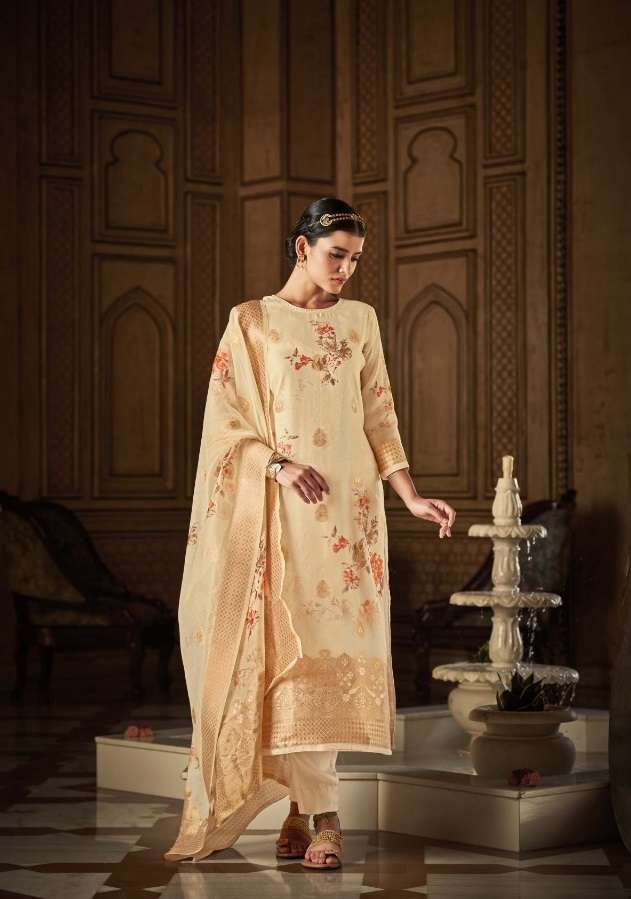 Belliza Amrut Catalog Pure Organza Jaquard Digital Print Embroidery Dress Materials Wholesale
