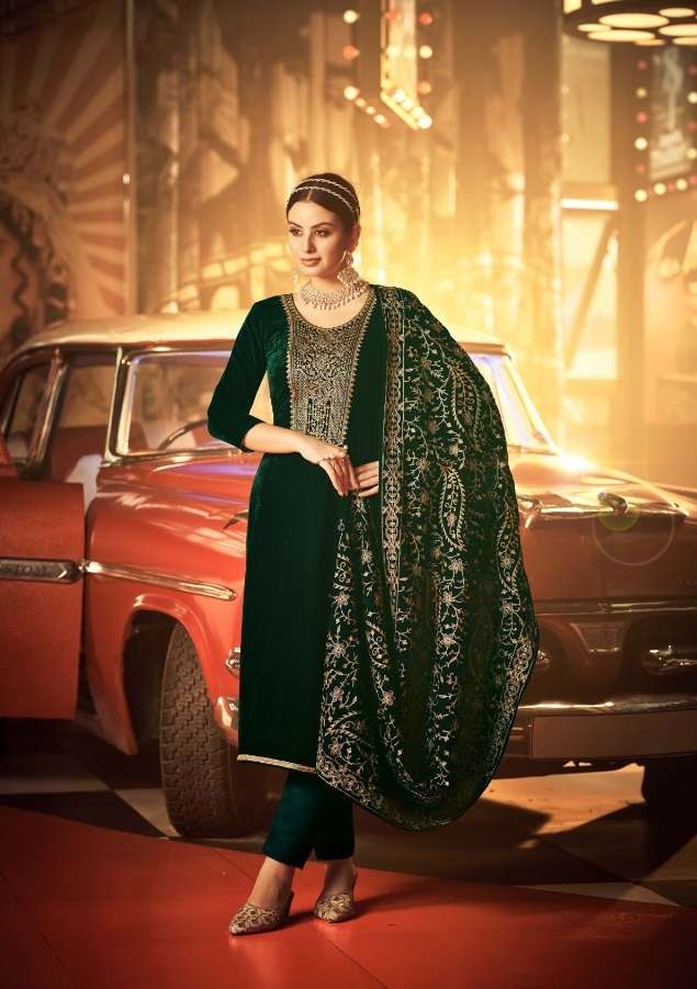 Belliza Kohinoor Catalog Embroidery Wear Velvet Dress Materials Wholesale