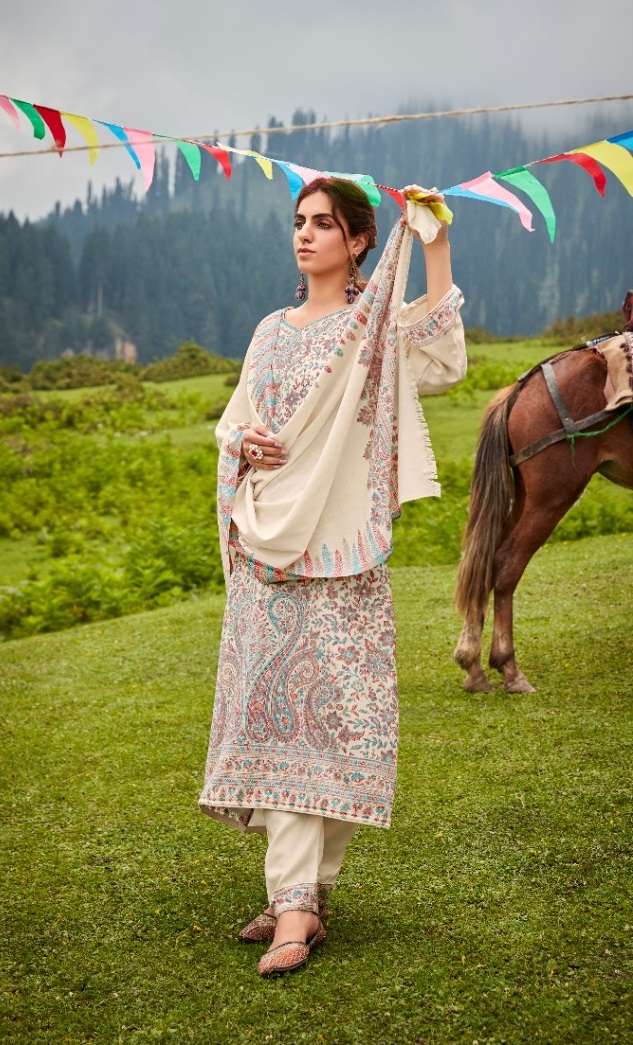 Belliza Nazma Catalog Wool Pashmina Kaani Weaving Jaquard Dress Materials Wholesale