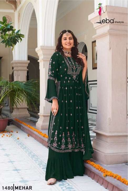Eba Meher Vol 1 Catalog Faux Georgette Exclusive Wear Top Dupatta With Plazo Wholesale
