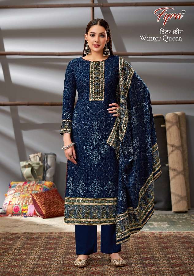 Fyra Winter Queen Catalog Pure Pashmina Jacquard Digital Print Dress Materials Wholesale
