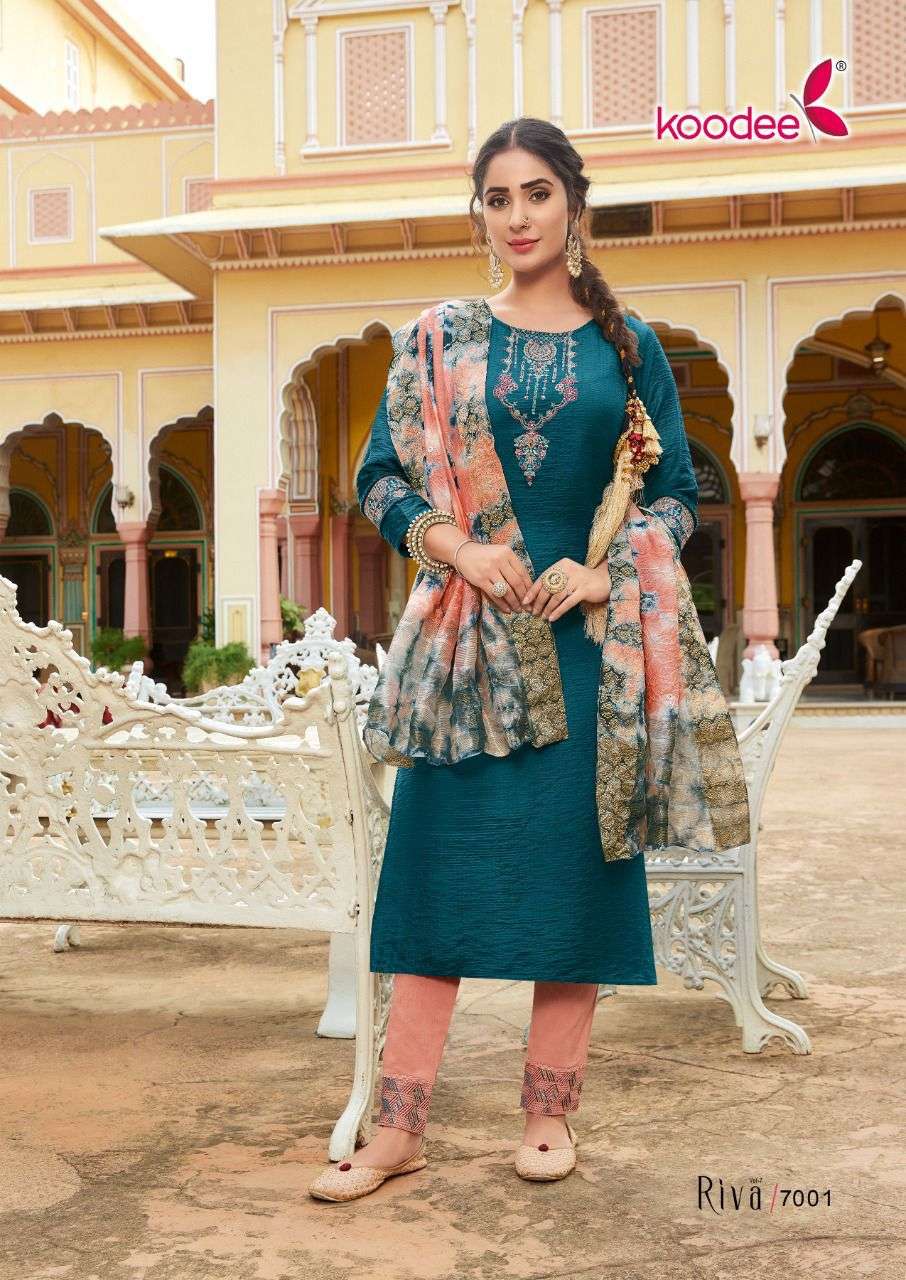 Koodee Riva Vol 7 Catalog Festive Wear Kurti Pant With Dupatta Wholesale