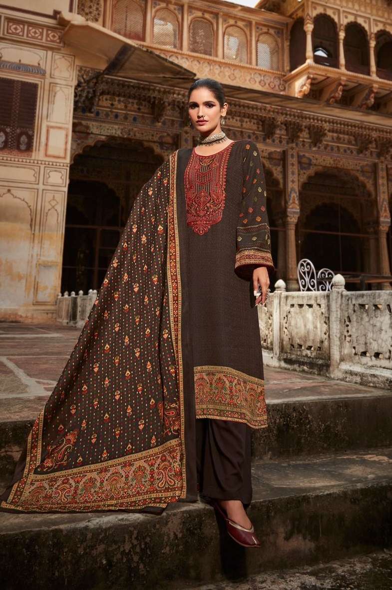 Mumtaz Arts Muntazir Catalog Embroidery Winter Wear Pashmina Dress Materials Wholesale