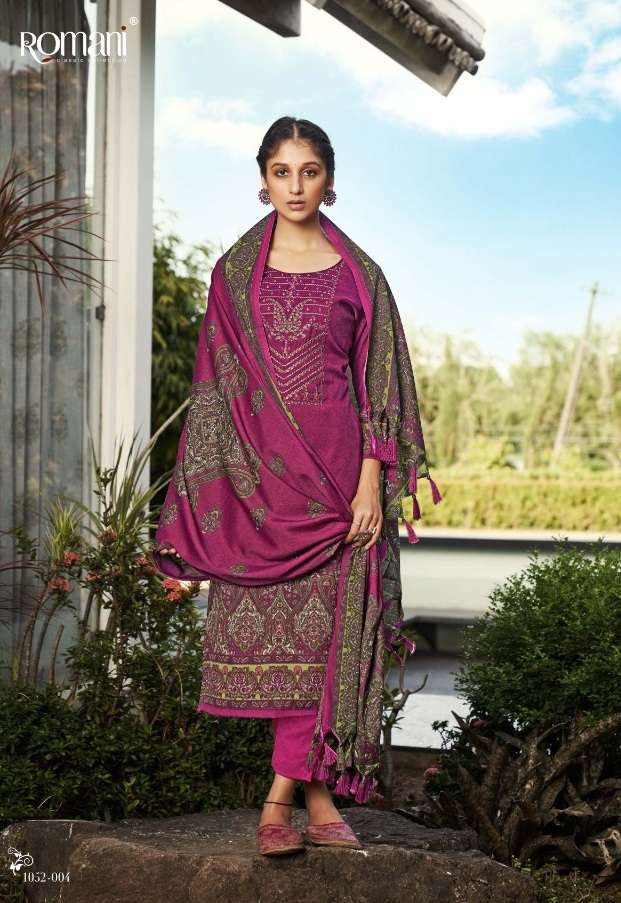 Romani Gulmarg Catalog Exclusive Wollen Wear Pashmina Dress Materials Wholesale
