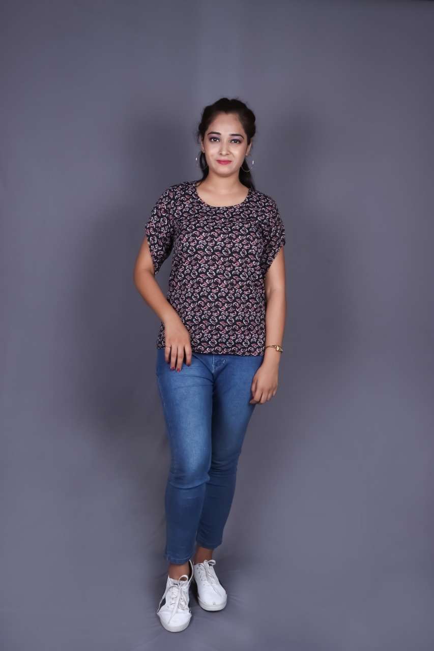 Sabella Trendy Tunics Vol 3 Catalog Crape Designer Wear Ladies Tops Wholesale