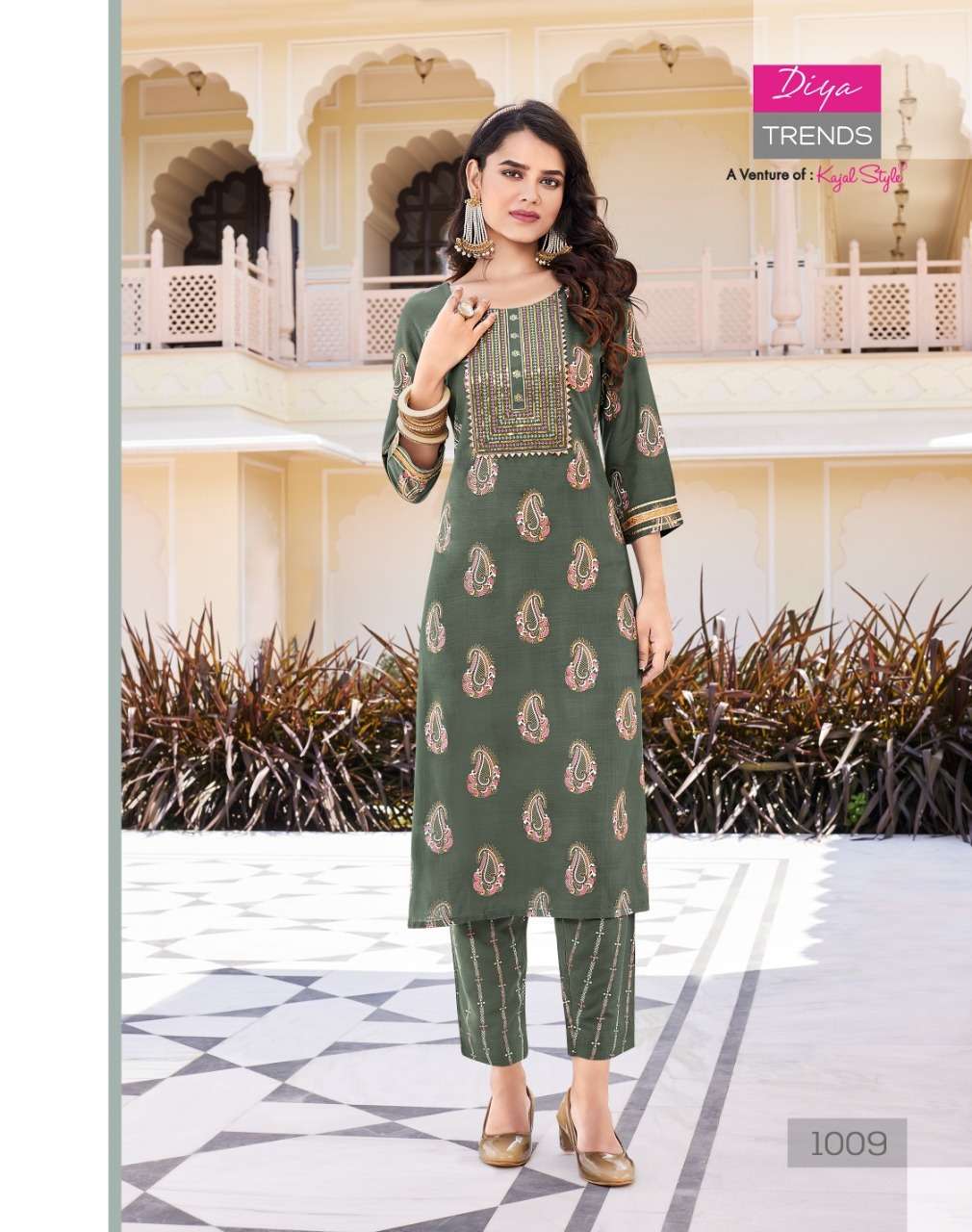 Rayon With Classy Gold Print  Fancy Embroidery Kurti Pant