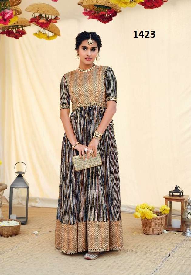 Eba Lifestyle Present Prime Rose 6 Ready Made Ethenic Gown With Heavy Embroidery On Wholesale Single Available 