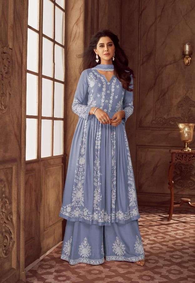 LAKHNAVI PRESENT VAMIKA VOL:-4 WHITE THREAD AND  FNAZMIN WITH FOUR SIDE LESS ON WHOLESALE 