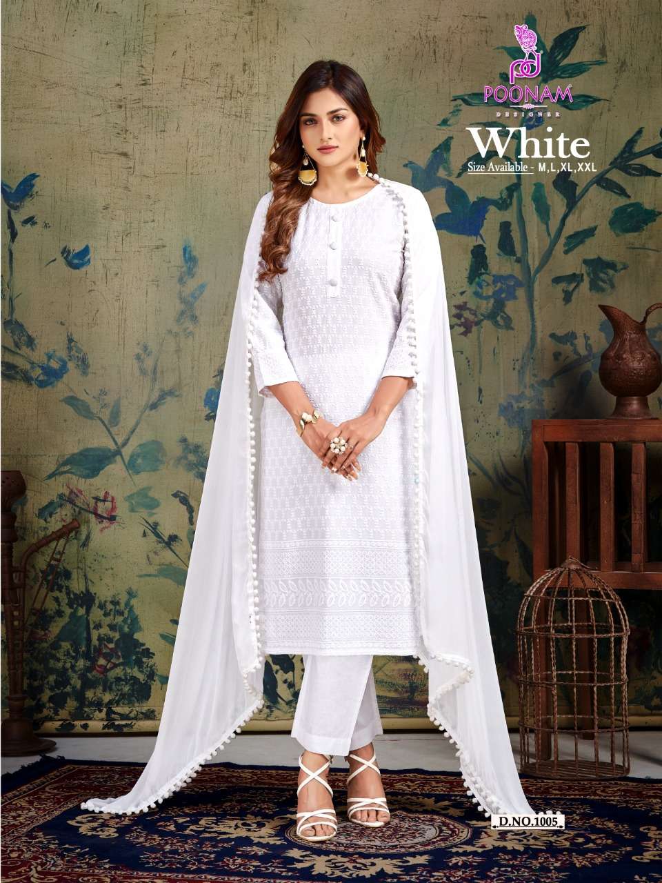 poonam designer present white pure rayon front back sleeve full chikan work kurti pant dupatta on wholesale 2022 12 24 14 28 18