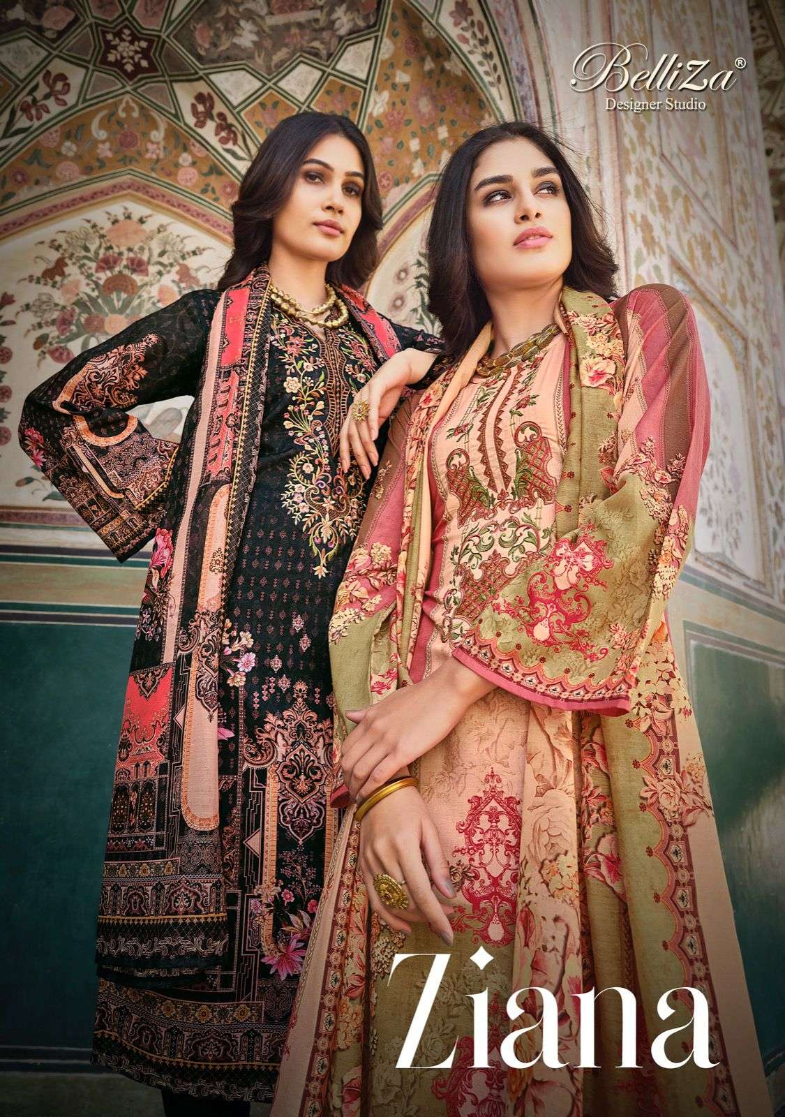 Alok Belliza Ziana Pure Cotton Digital Print With Self heavy Embroidery Work On Wholesale