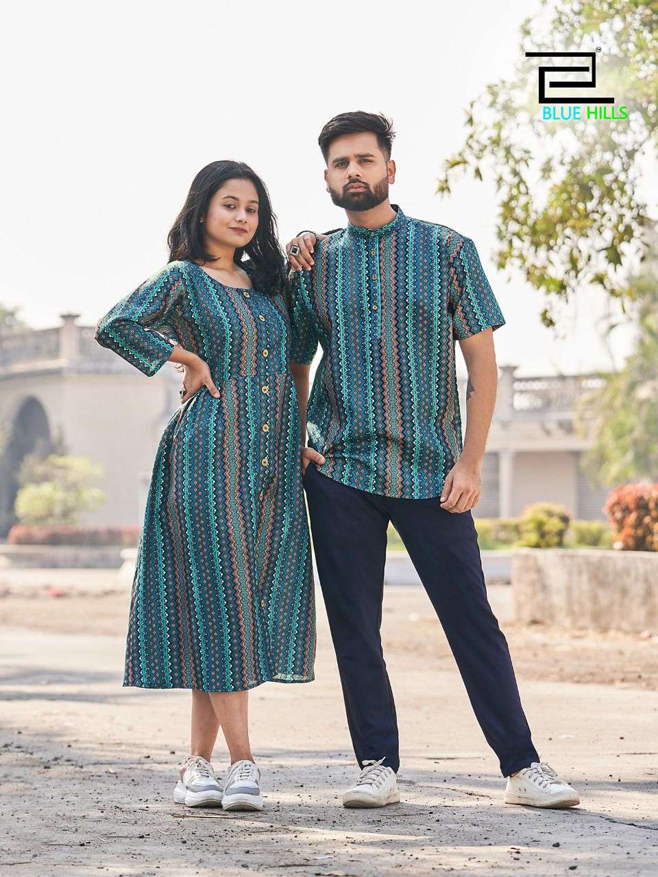 Blue Hills Present Couple Matching Printed Shirt And Kurti Pattern ...