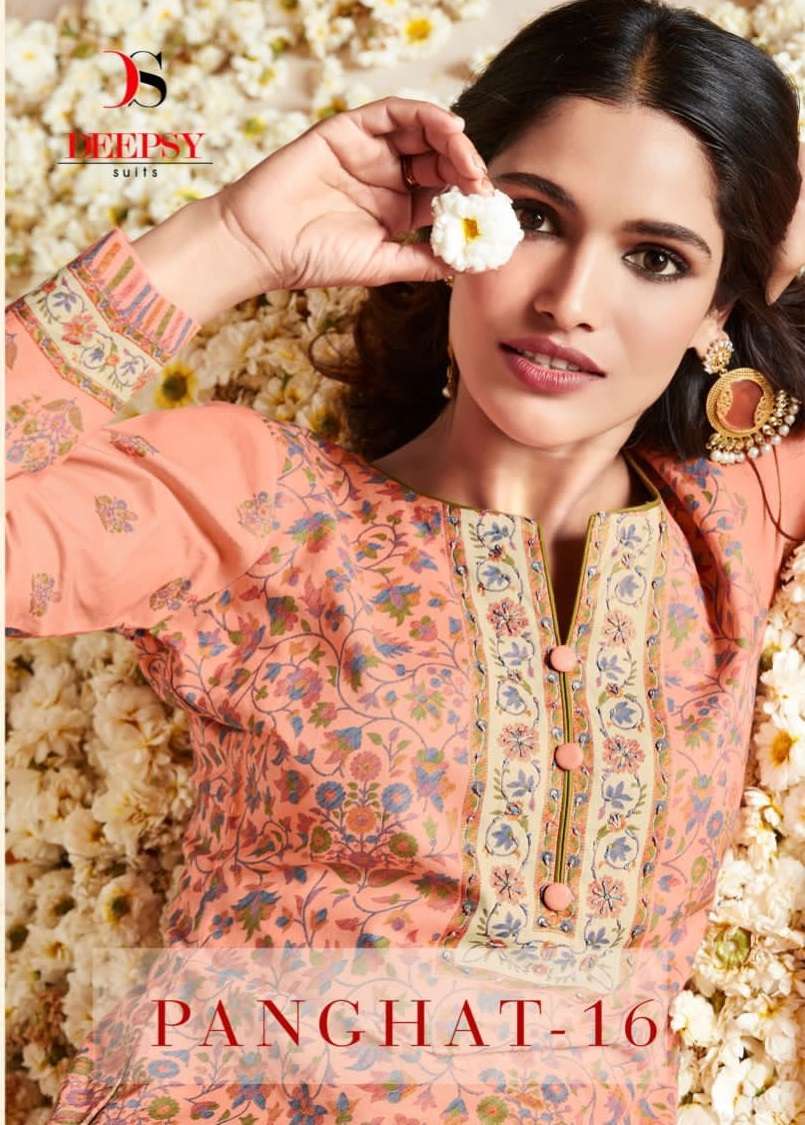 Deepsy Suits Panghat Vol 16 Pure Cotton Printed With Hand Embroidery On Wholesale