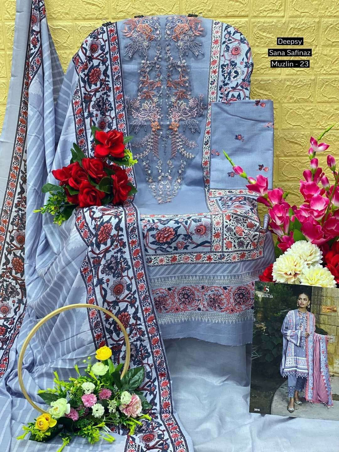 Deepsy Suits Sana Safinaz Muzlin  23 Pure Cotton With Self Embroidery On Wholesale