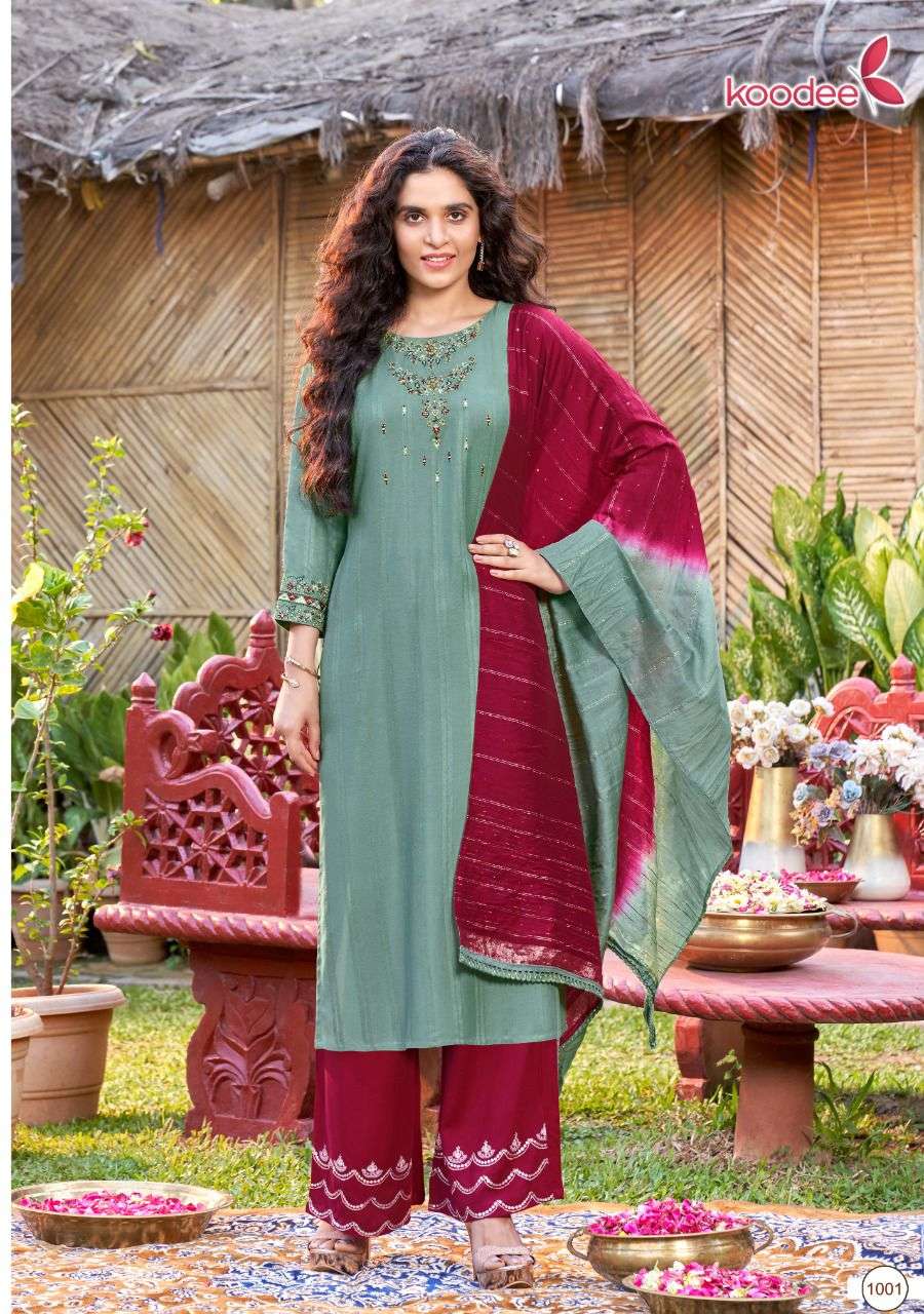 Koodee Pahechan-7 Hit Series Kurtis Plazzo Dupatta Sets On Wholesale 