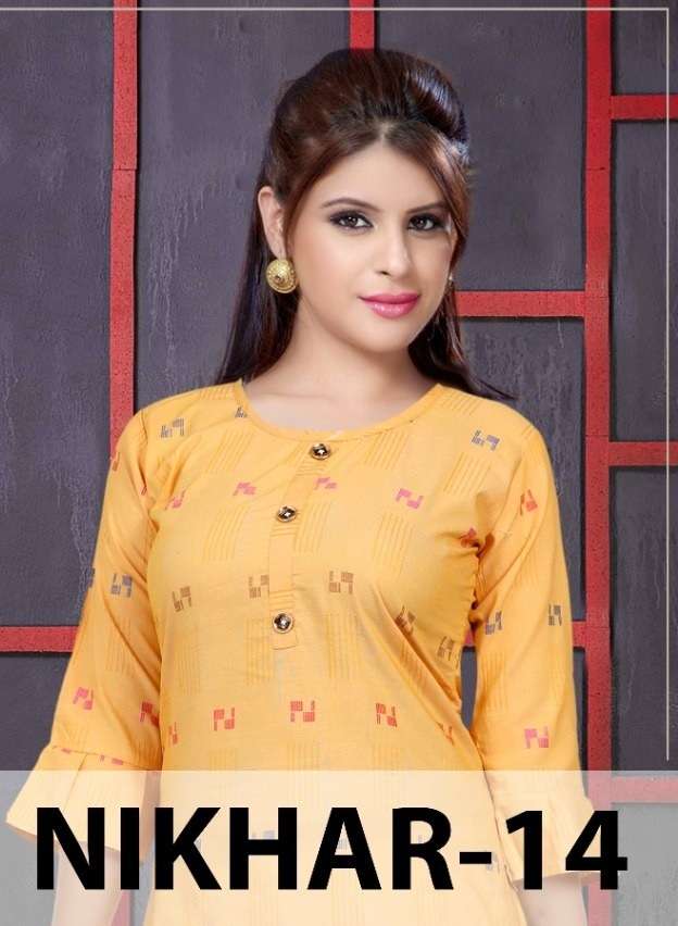 Nikhar 14 Cotton Printed Straight Kurti On Wholesale