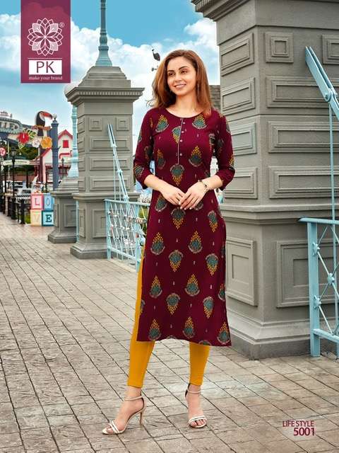 Pk Life Style Vol 5 Rayon Kurtis Printed On Wholesale