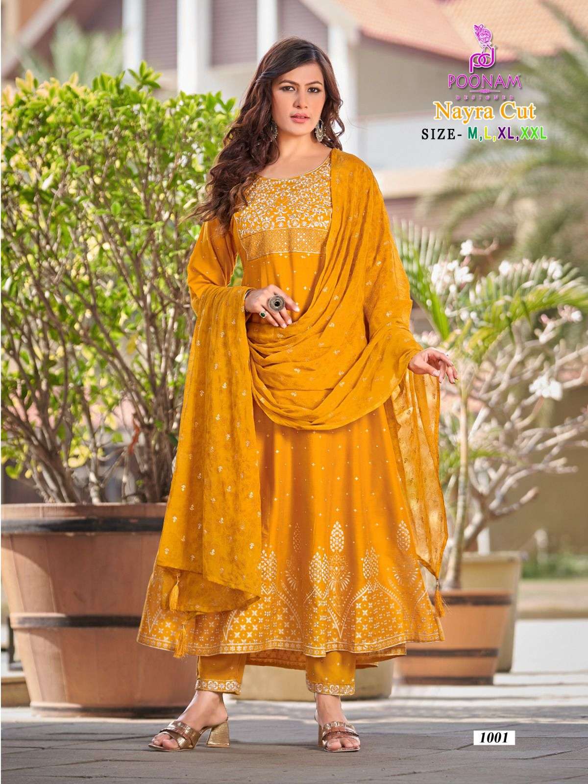 Poonam Designer Nayra Cut  Pure Rayon Kurti Set On Wholesale