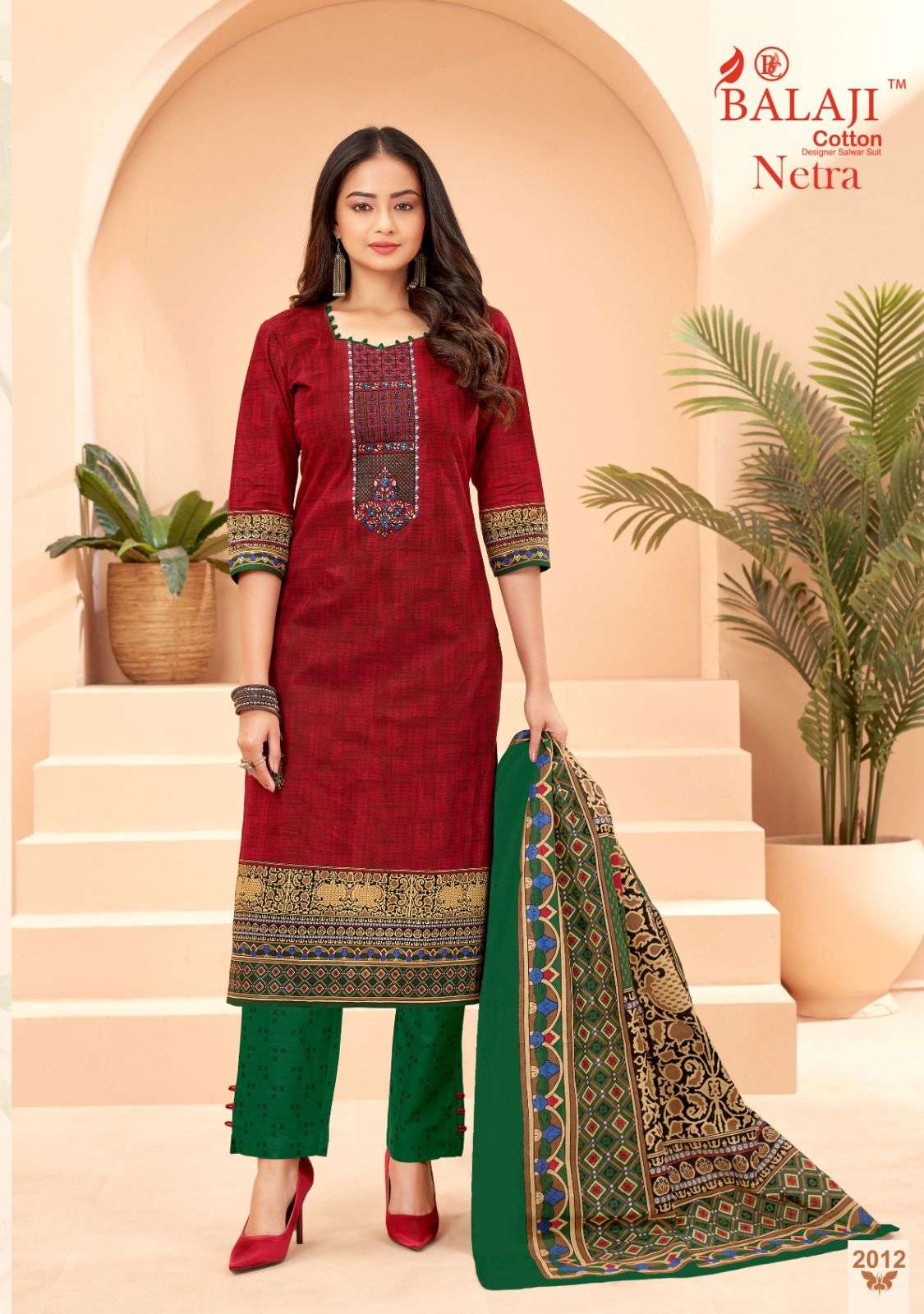 Balaji Netra Vol 2 Pure Cotton With Exclusive Embroidery Top Bottom With Dupatta On Wholesale