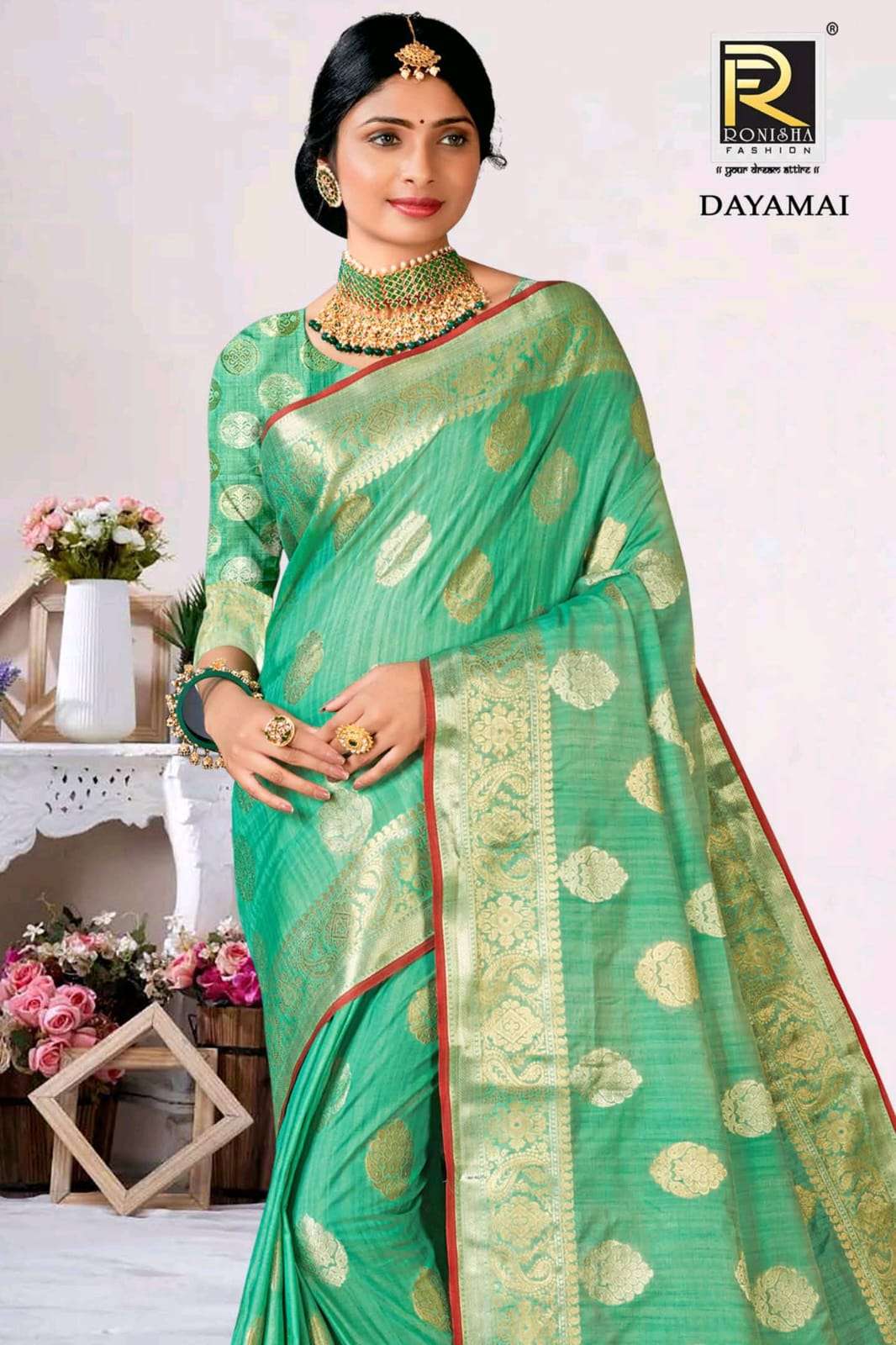Ronisha Present Dayamai Fabric Banarasi Silk Designer Saree On Wholesale