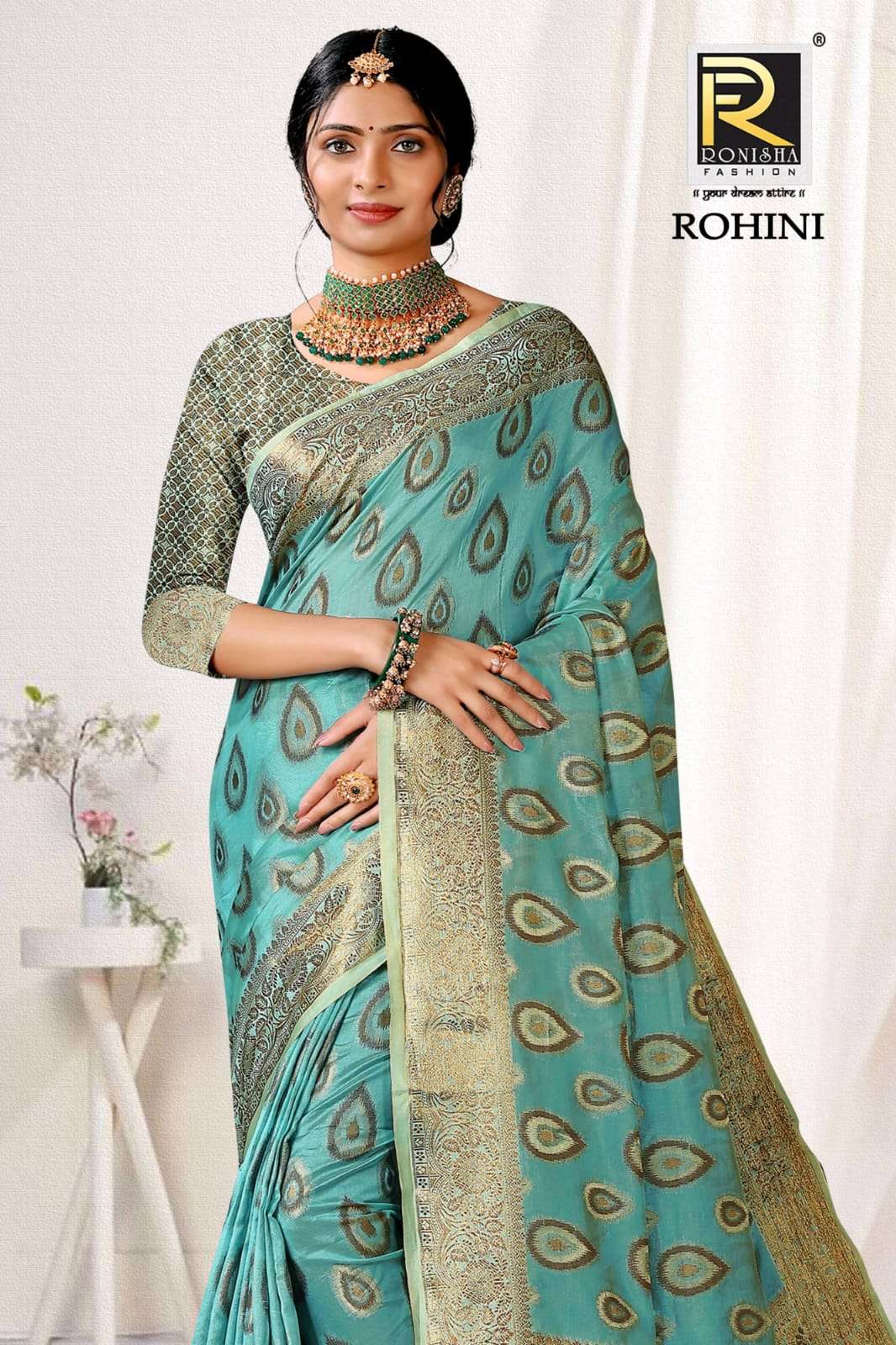 Ronisha Present Rohini Fabric Banarasi Silk Designer Saree On Wholesale