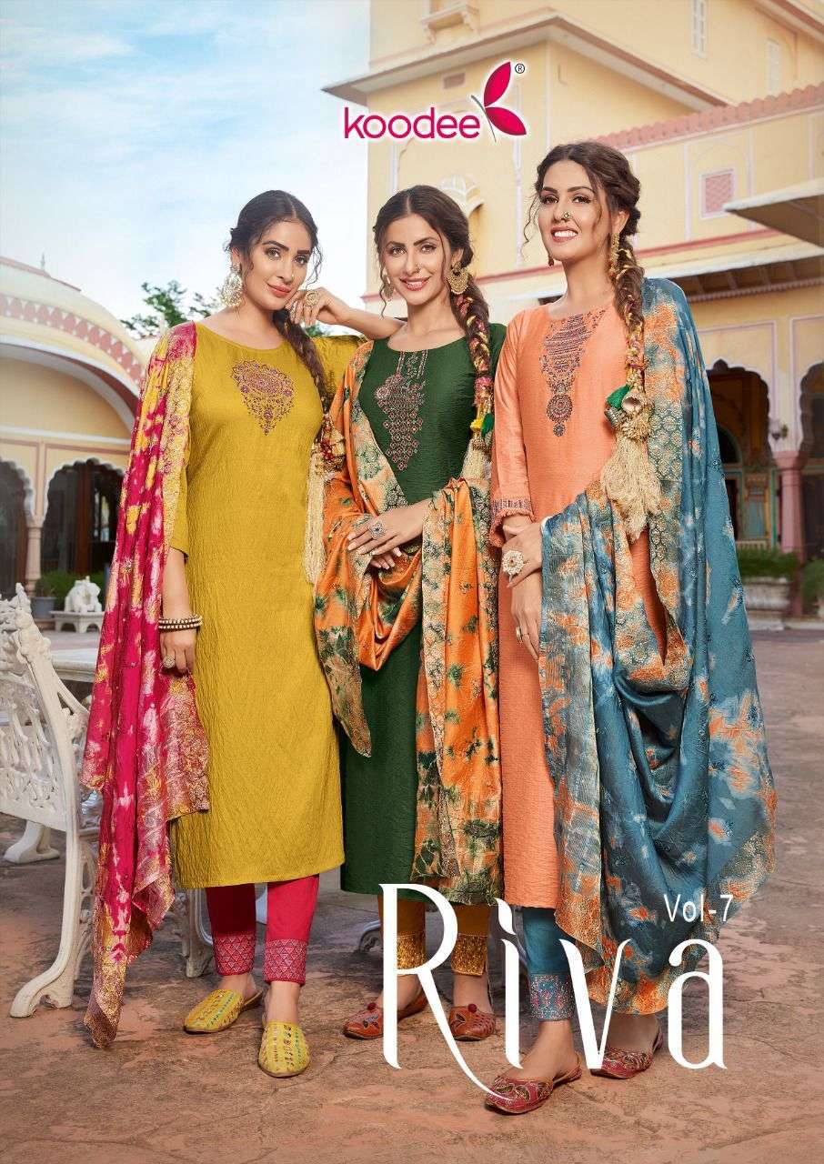 Koodee Presents Riva Vol-07 Fancy Straight Kurtis With Pant And Dupatta Collection