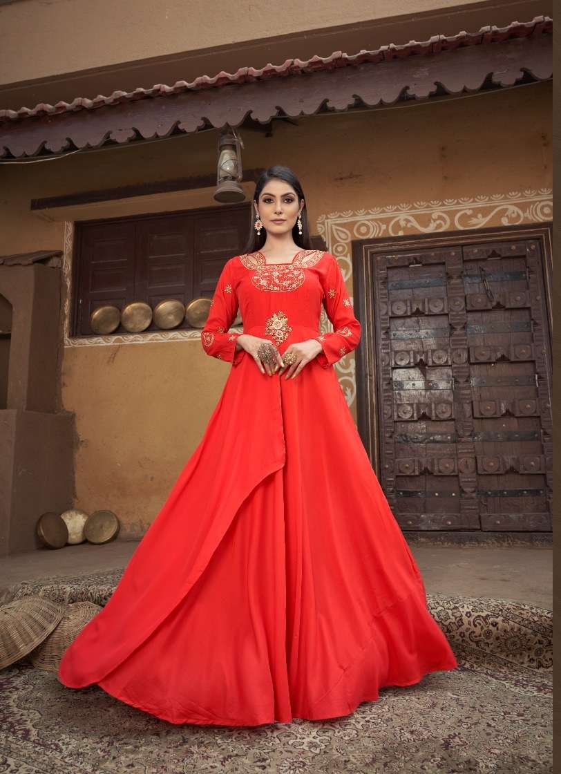 Rayon Anarkali Long Gown With Jacket Heavy Party Wear Dress