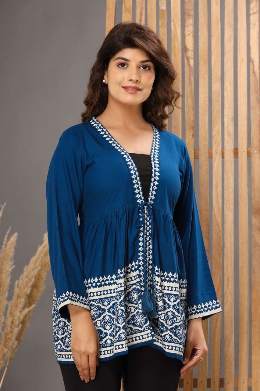 Rayon Printed Navy Blue Top  SNJ