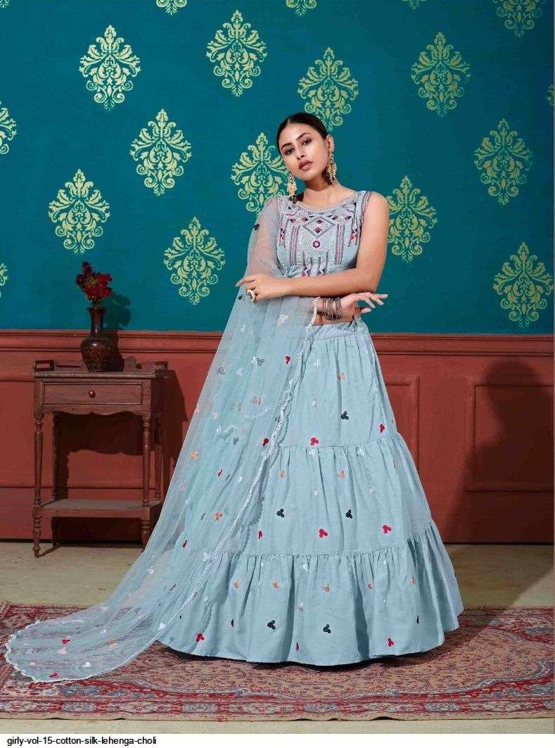 GIRLY VOL 15 COTTON SILK LEHENGA CHOLI 1672 WHOLESALE CATALOG