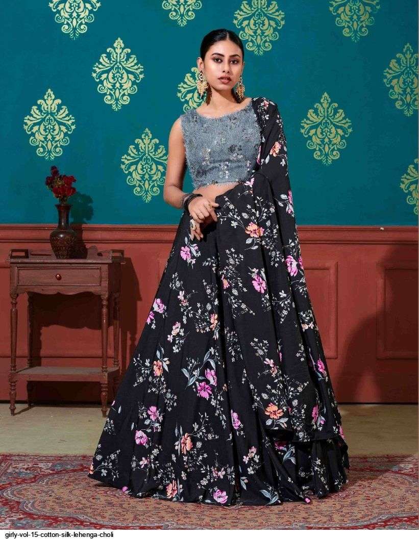 GIRLY VOL 15 COTTON SILK LEHENGA CHOLI 1674 WHOLESALE CATALOG