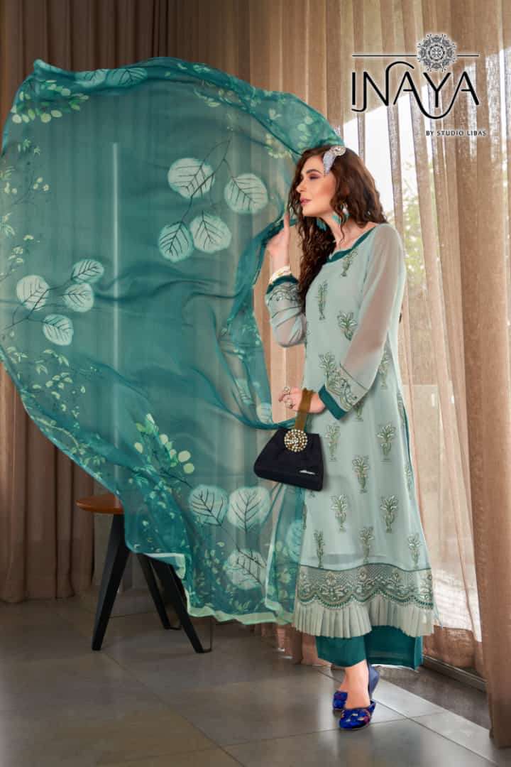 Cotton blue printed kurti and pant with chiffon dupatta - Kurti Fashion